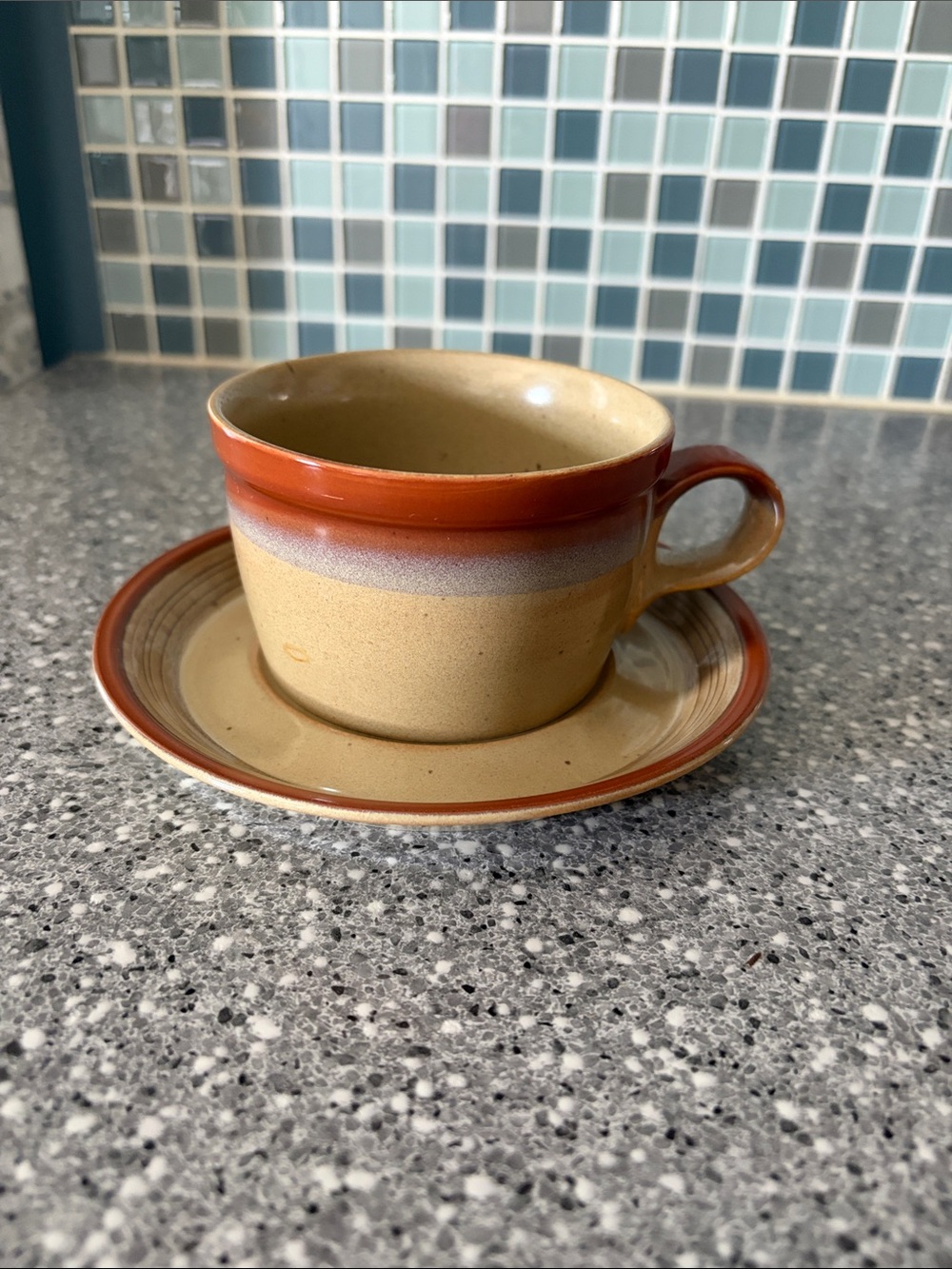 Mikasa Potters Art Stoneware Mug & Saucer- Country Cabin Pattern